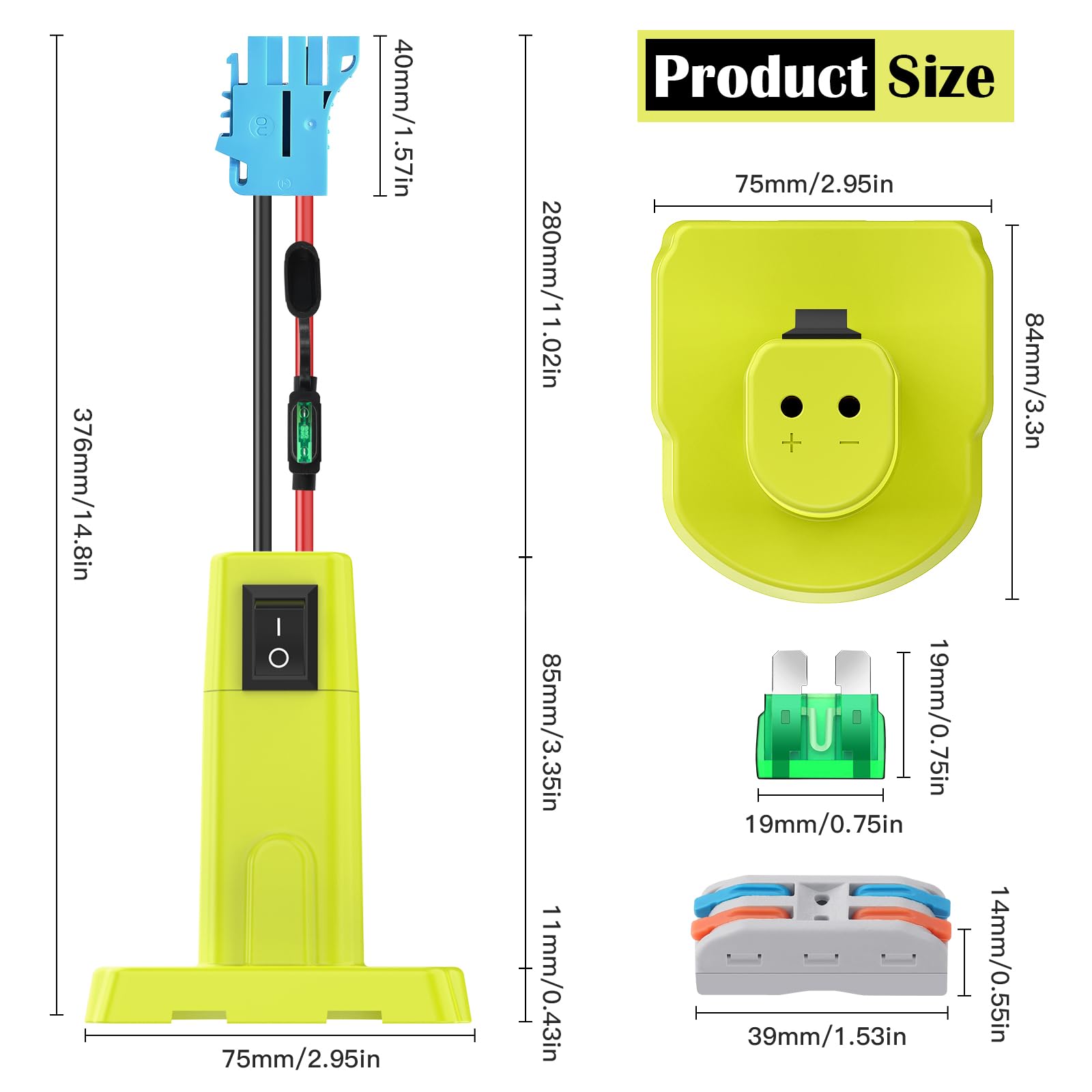 Power Wheel Adapter für Ryobi 18V Akku Adapter Power Wheel Batteriekonverter mit Kabelbaum Stecker Kompatibel mit Peg-Perego Kinderreitspielzeug 12AWG Drahtverbinder mit Schalter und Sicherung