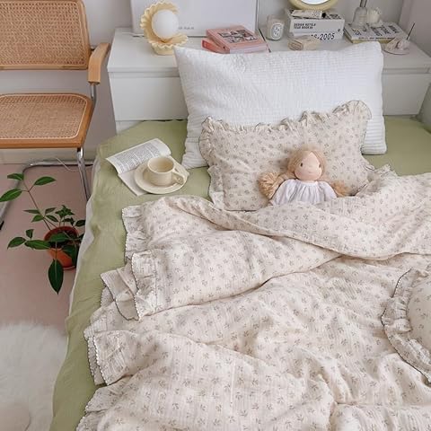 BuLuTu Muslin Crib Duvet Cover Set for Kids Toddler Girls Boys - 1 Duvet Cover and 1 Pillow Case, Sprout Print Cover