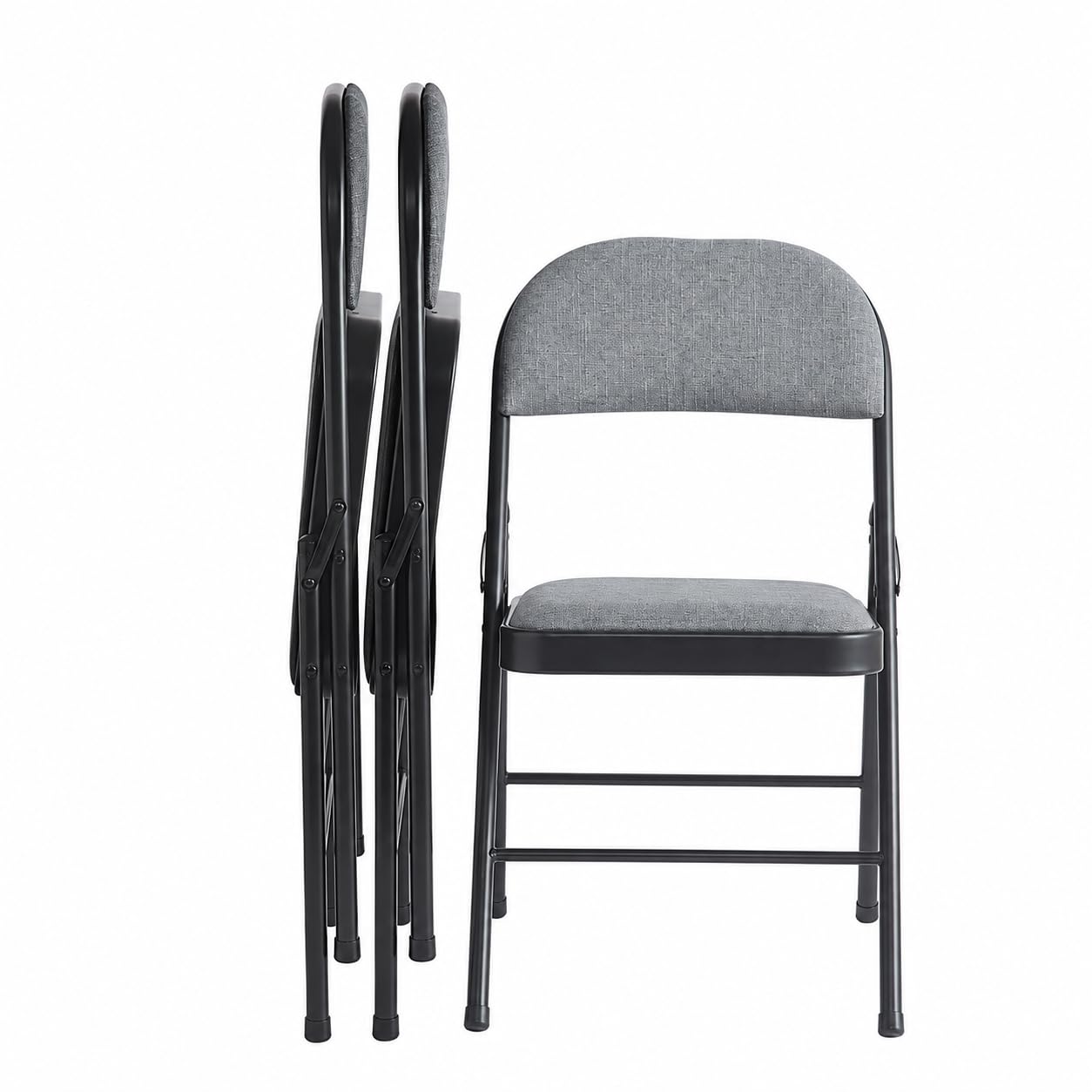 Build Rapido Folding Chair  Padded Metal Chair with Cushioned Seat, Foldable Steel Frame  Indoor Outdoor Guest Seating (Grey 3 Packs)
