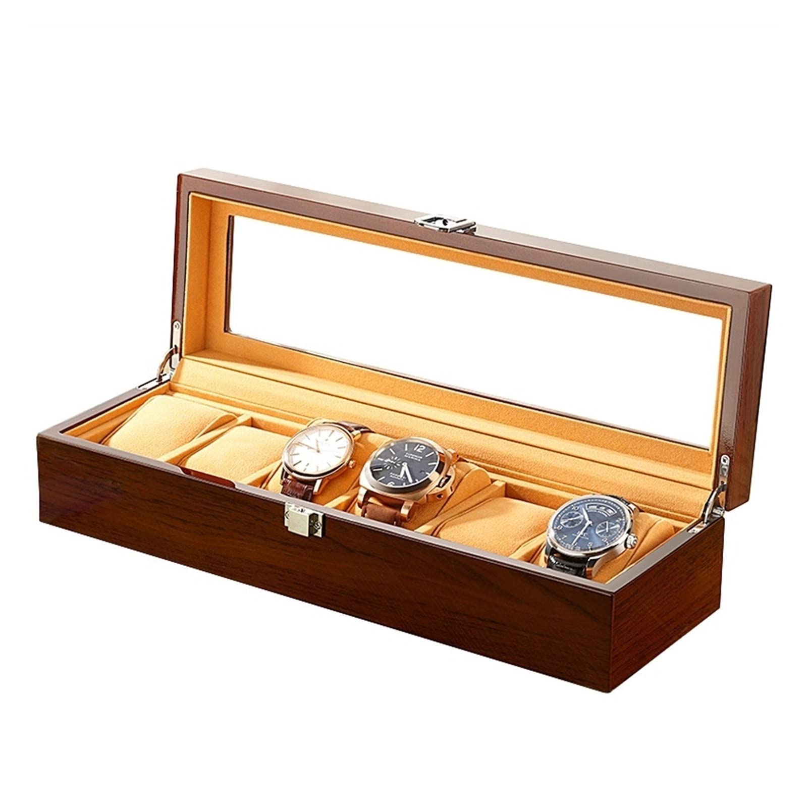 ANVLOJRIH Watch Box Wooden Watch Box Storage Glass Rack Jewelry Display Organizer for and Watches Box(6 squares)