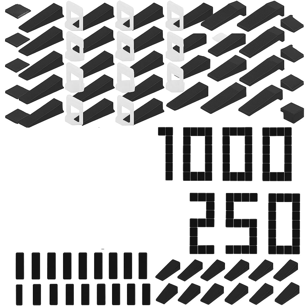 Kit Livellamento Piastrelle 1250 Pezzi - Made in Italy - 250 Cunei e 1000 Distanziatori 1mm - Sistema Autolivellante per Piastrelle da Pavimento e Parete -