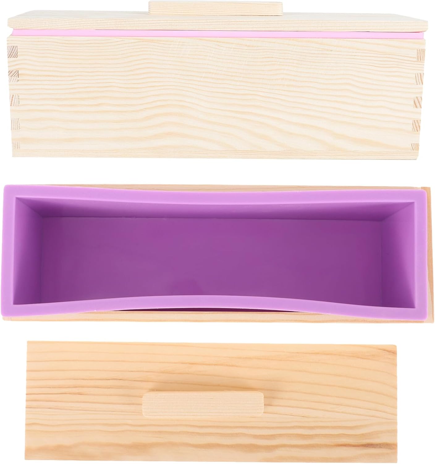 Wooden Loaf Pan and Non-stick Bread Mold Set, Rectangular Toast Baking Tray with Lid, 2pcs Pink and Purple Silicone Soap Mold for Homemade Bread and DIY Baking