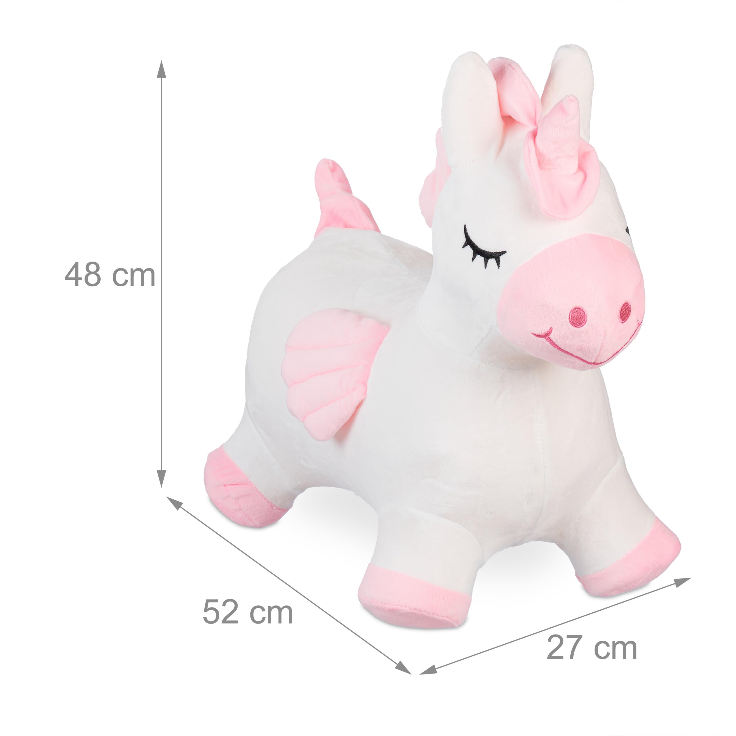 Relaxdays Unicornio Saltarín Hinchable, Saltador, Funda e Hinchador, Máx. 50kg, Sin BPA, Desde 3 Años, Blanco y Rosa