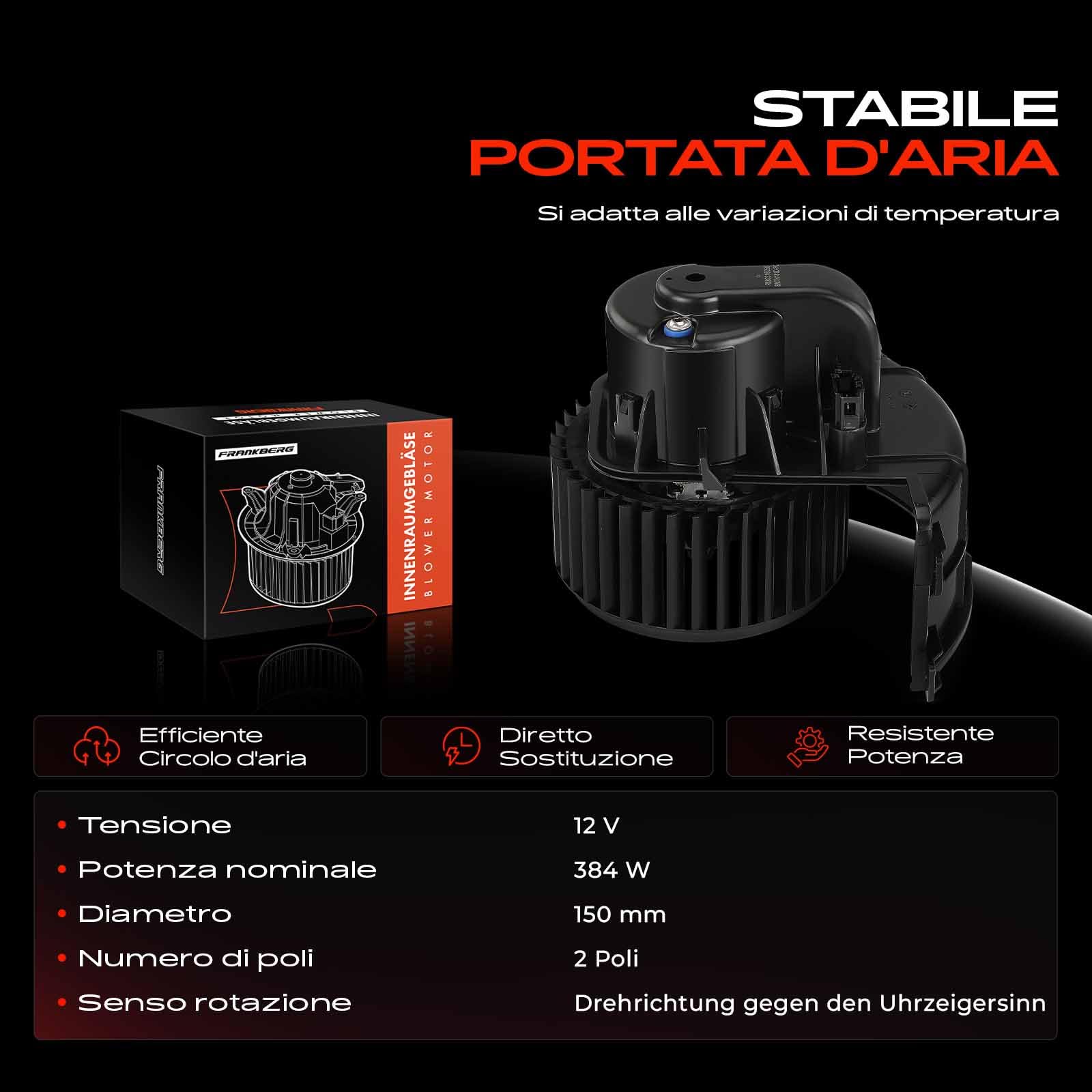 Frankberg Motore del ventilatore Ventilatore del riscaldamento Compatibile con Vito Bus W639 Vito/Mixto Furgone W639 Viano W639 Replace# 0008357904