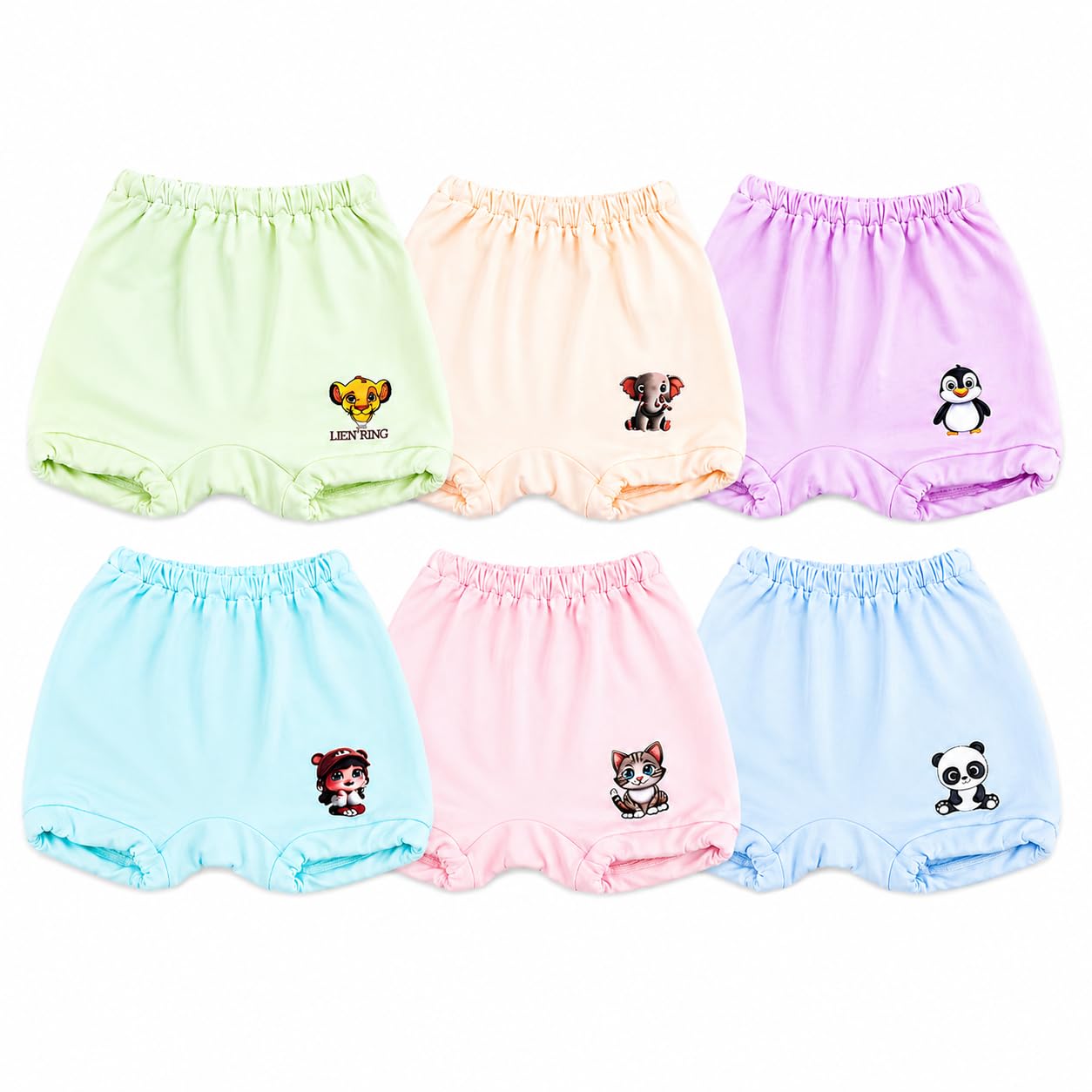 ONLINETREE | 100% Cotton Baby Bloomers | Unisex Printed Bottoms for Infants & Toddlers | Soft & Comfortable | Elastic Fit Designs - Pack of 6 Multicolour