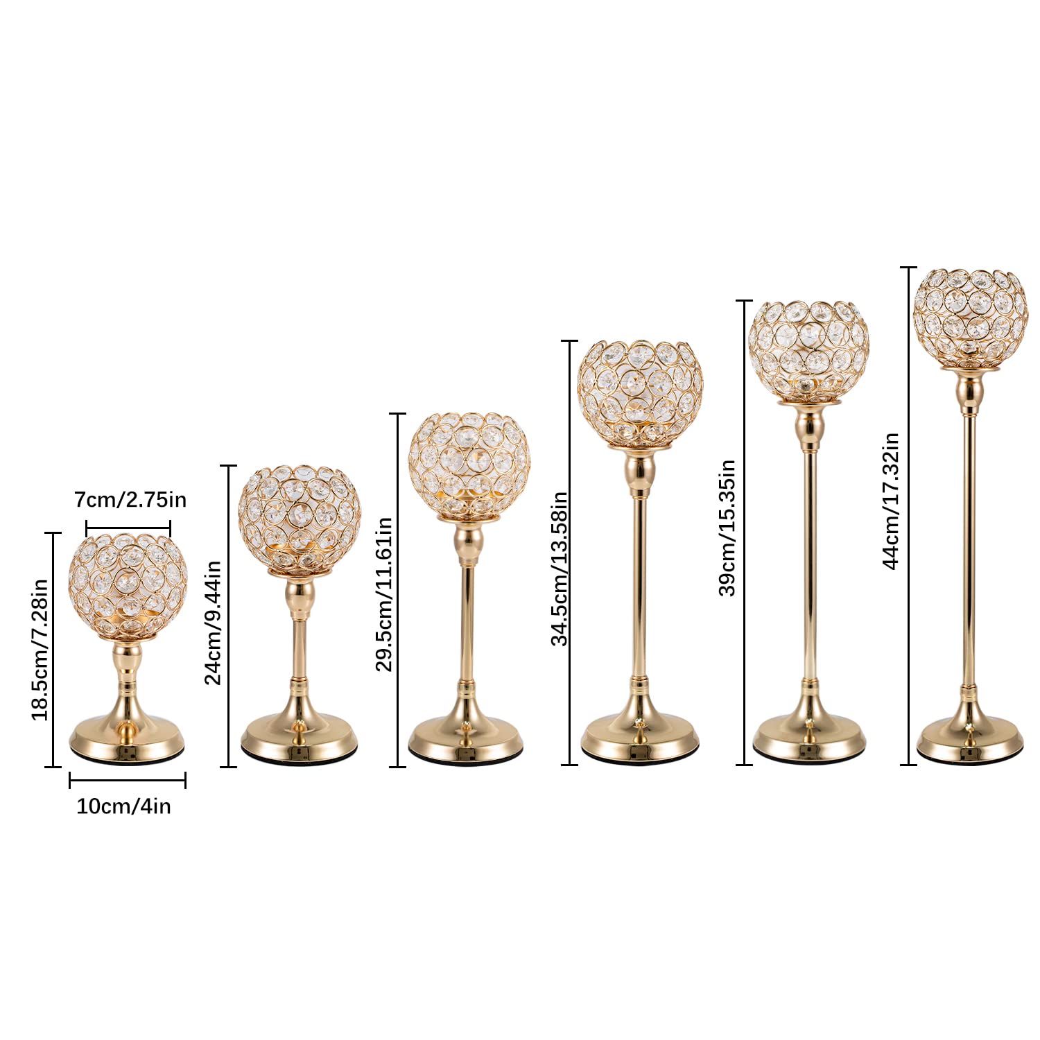 Wocadle 6Pcs Gold Crystal Candle Holder Set for Table Centerpieces , Candlestick Holders for Wedding Candelabra Office Decor Coffee Anniversary Celebration Housewarming Home Decor