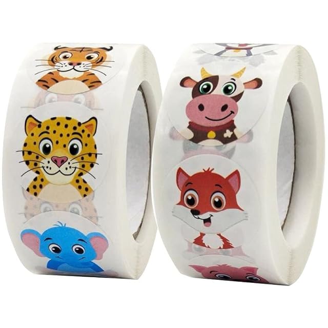 Wudaizhi 2 Rollo De Dibujos Animados Redondos De Animales De Animales Calcomanías De Regalos Sello De Sello…