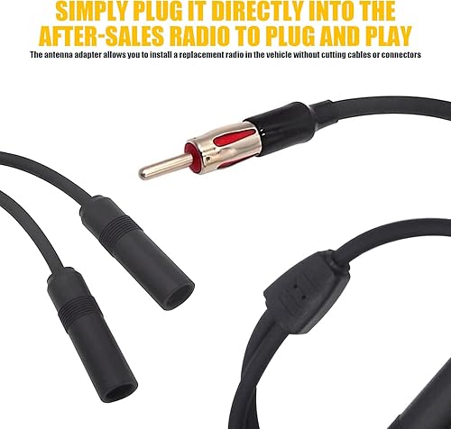 Miniatura 6 de Pack-1 Línea de conexión de antena de radio AM FM para automóvil, 1 macho a 2 hembras, cable de extensión de antena estéreo de señal estable,