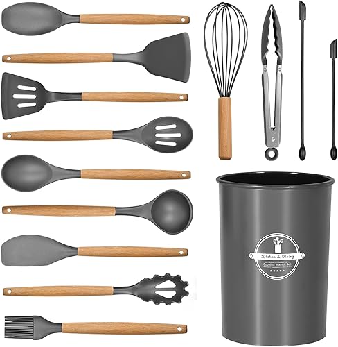 Juego de utensilios de cocina de 14 piezas  Juego de utensilios de cocina de silicona resistente al calor, utensilios de cocina antiadherentes,