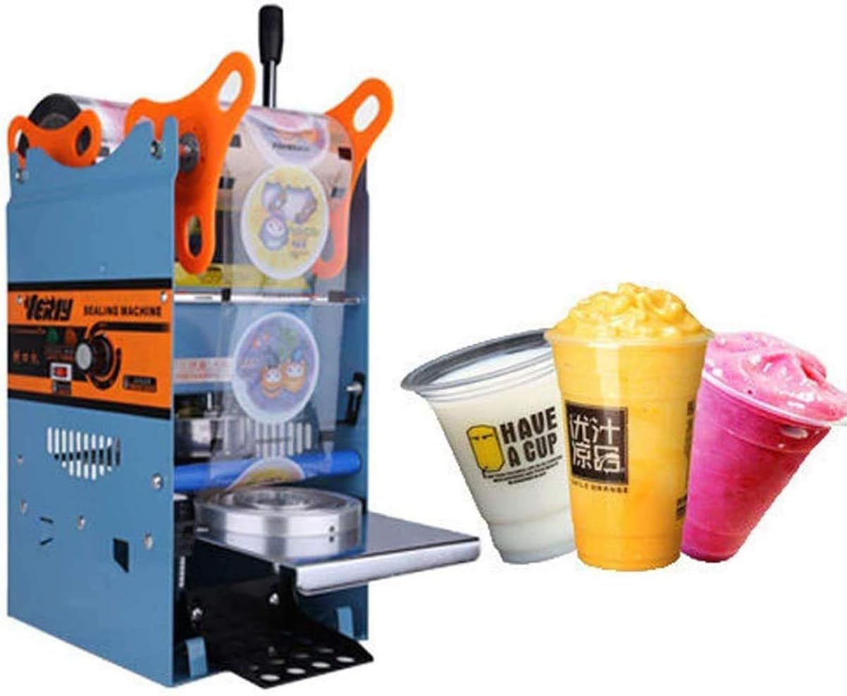 Cup Sealing Machine 270W Electric Coffee Boba Bubble Tea Juice Cup Sealer Manual Pressure Lid Sealing Machine 300-500 Cups/hr 220V