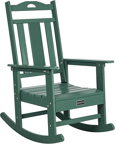 nalone Outdoor Rocking Chair, Oversized Porch Rocker Chair for Adult, All-Weather Resistant Patio Rocking Chair for Garden Lawn(Green)