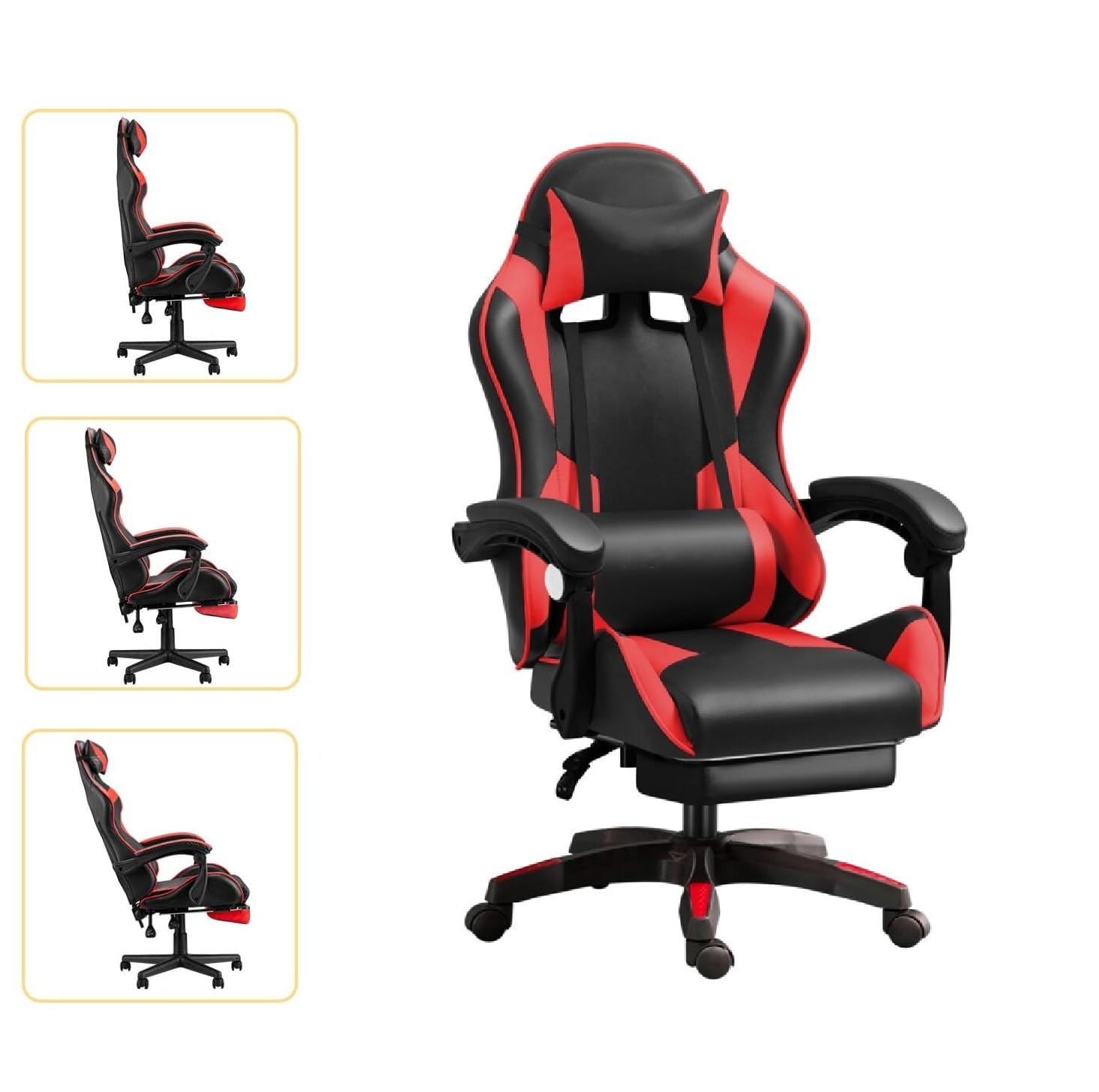 IZTOSS Sedia Gaming ergonomica con schienale regolabile, con poggiatesta, braccioli e supporto lombare (C-Nero+Rosso)