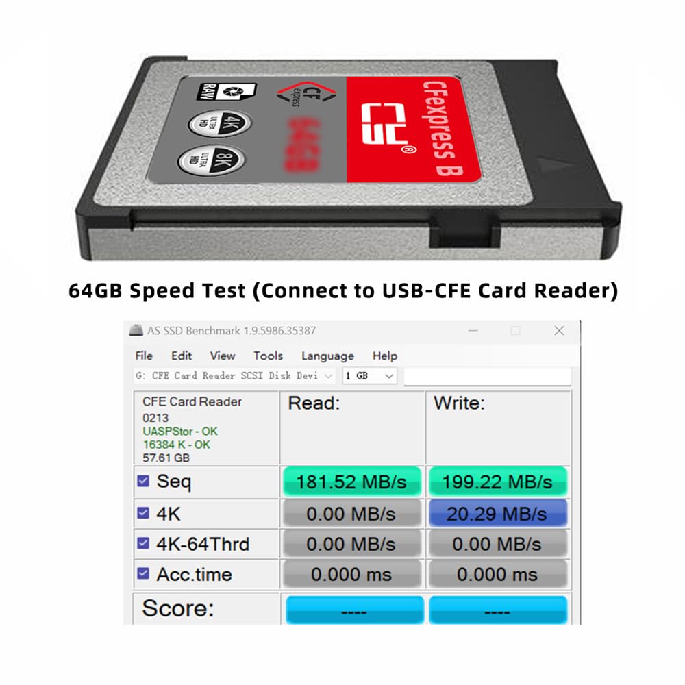 CFexpress Carte mémoire type B 64 Go CFE CFB compatible avec appareil photo XS 8K RAW PCIe Expansion