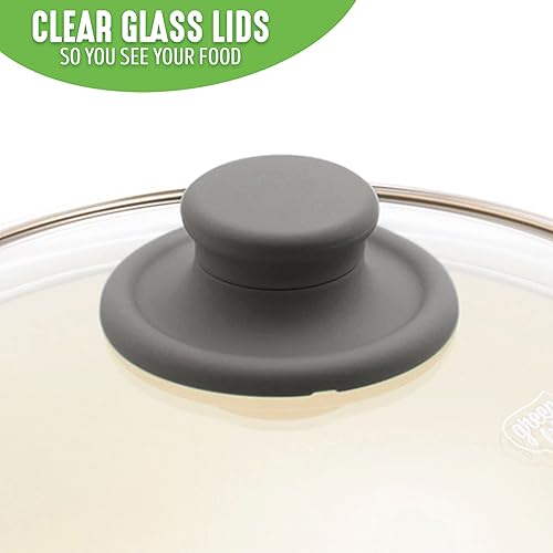 Miniatura 7 de GreenLife Soft Grip - Juego de ollas antiadherentes de cerámica saludable de 1 cuarto y 2 cuartos de galón con tapas, sin PFAS, apto para