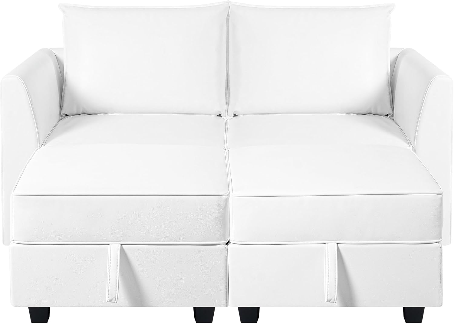 Naomi Home Modular Convertible Sectional Sofa with Reversible Chaise, Elizabeth L-Shaped Couch with Ottoman and Storage, White