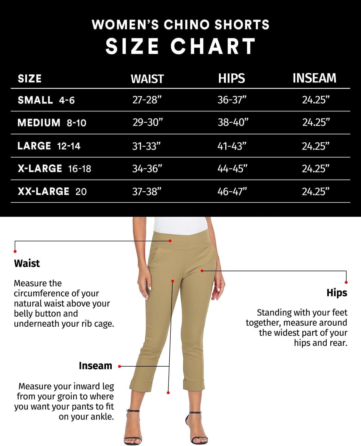 Pull On Capri Pants for Women Elastic Waist Work Casual Dress Cropped Pants with Pockets & Cuff