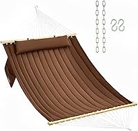 Vista 12 de Hamaca de tela acolchada doble de 12 pies con barras separadoras y almohada, capacidad de peso de 450 libras, hamaca para 2 personas para patio al