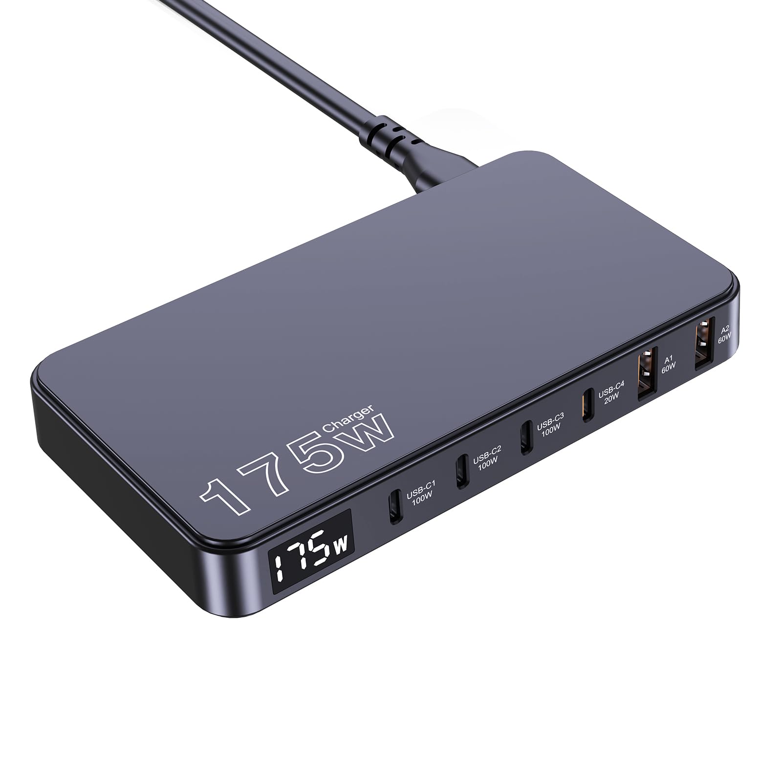 175W USB-C Charger, Ultra-Thin 6 Ports GaN Fast Charging Station, PPS PD 100W Laptop Charger Adapter, LCD Display, Compatible with MacBook Pro/Air, iPhone 15/14/13, Pixel, Galaxy, and More