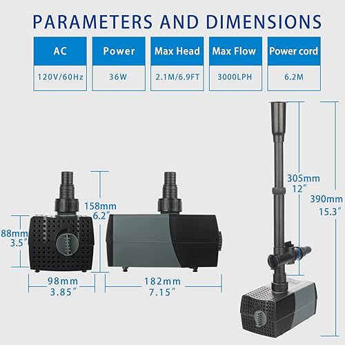 Miniatura 3 de OYO WATER Bombas sumergibles para estanques al aire libre, bomba de fuente de agua de 780 GPH con kits de fuente para estanques pequeños