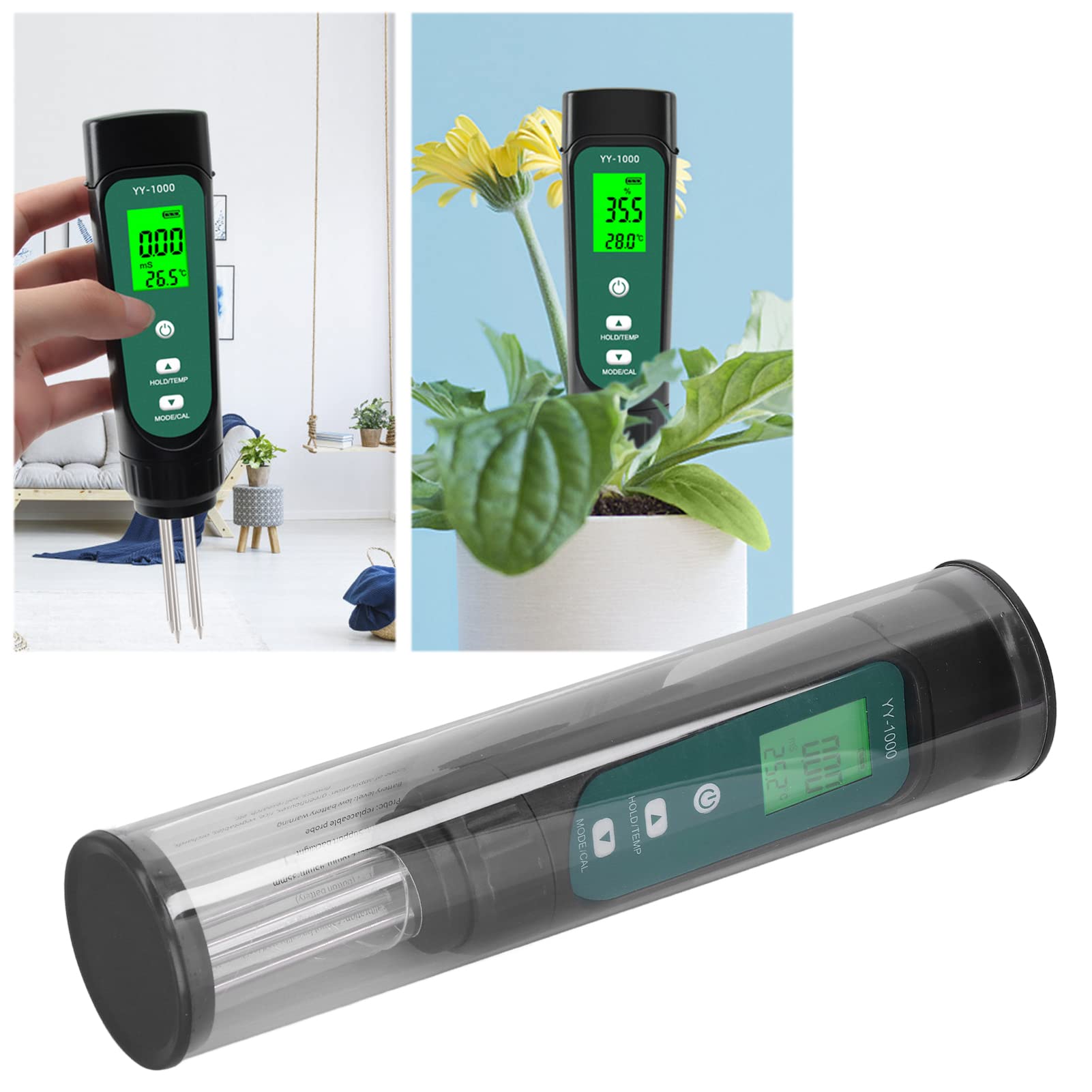 Jeffergarden Kabelloser Bodentester, ABS-Material, 3-in-1-Feuchtigkeits-EC- und Temperaturmessgerät für Zimmerpflanzen und Gärten