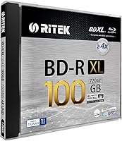 Ritek 100GB BDXL Triple Layer BD-R Disc - Archival Grade 4X White Inkjet Printable Blank Media, 1 Pack Jewel Case