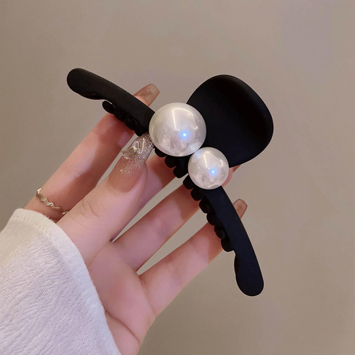 Pearl Claw Clips - Black Hair Bows - Pearl Bead Hair Clamps - Strong Hold Jaw Clip - Large Non Slip - Hair Clips for Thick & Long Hair - Fashion Hair Accessories - Jewelry for Women & Girls image 3