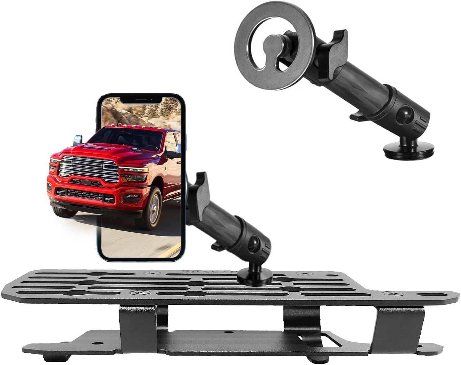 Ram 1500 Magnetic Phone Mount Compatible with 2019 2020 2021 2022 2023 2024 2025 Dodge Ram 1500 2500 3500 TRX Accessories Carbon Fiber Metal Cell Phone Holder Dash Mount No-Drill installation