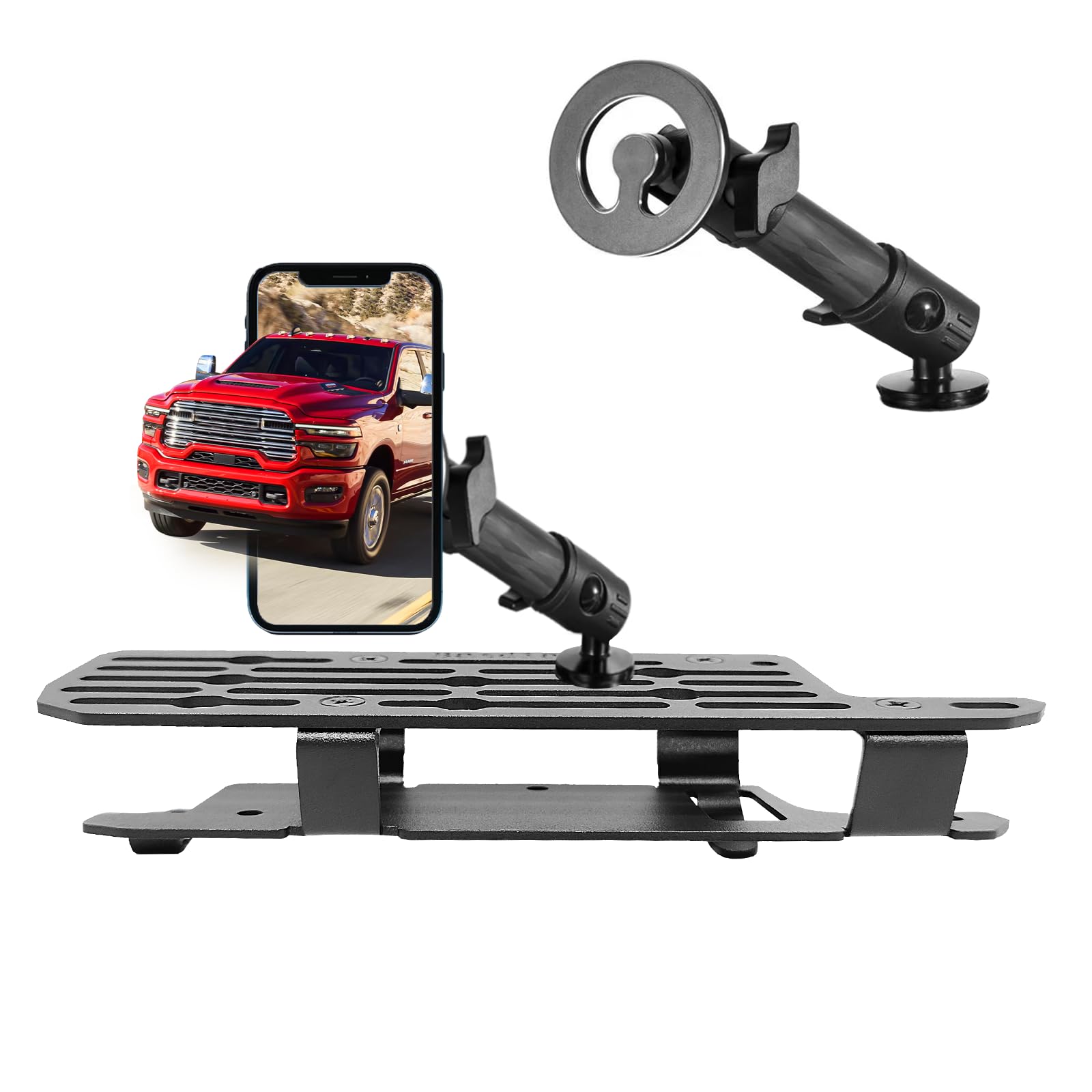 Batdiary Ram 1500 Magnetic Phone Mount Compatible with 2019 2020 2021 2022 2023 2024 2025 Dodge Ram 1500 2500 3500 TRX Accessories Metal Cell Phone Holder Dash Platform Mount(No-Drill Installation)