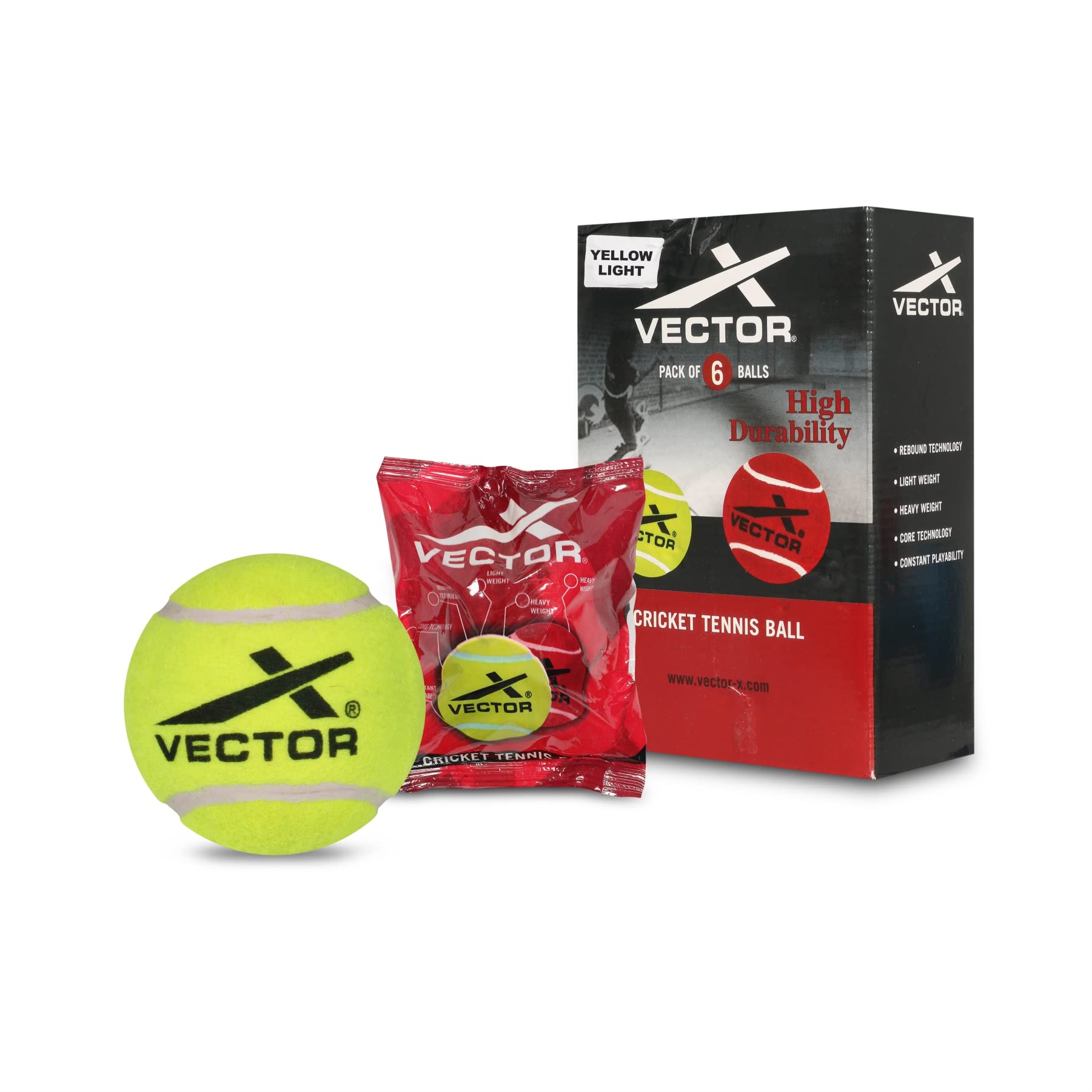 Vector X High Bounce Light Weight Tennis Ball for Cricket Practice, Street Match Ball, Training Exercise Ball for Outdoor & Indoor, Beginners & Pet Dog Play Ball (Pack of 3) Yellow