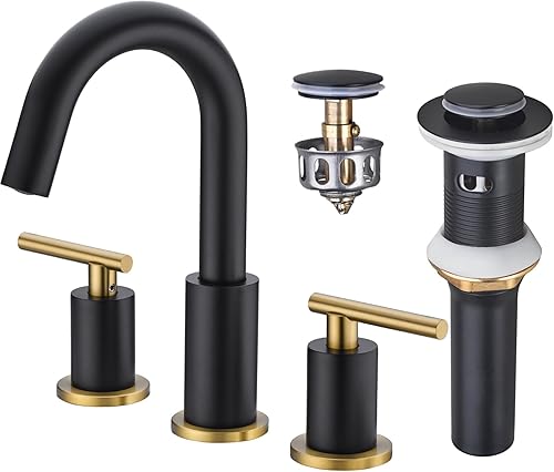 Miniatura 1 de Grifo de baño, grifo de lavabo de baño de 2 manijas de 8 pulgadas con drenaje desplegable de metal, grifos de latón de 3 agujeros, grifo de baño de