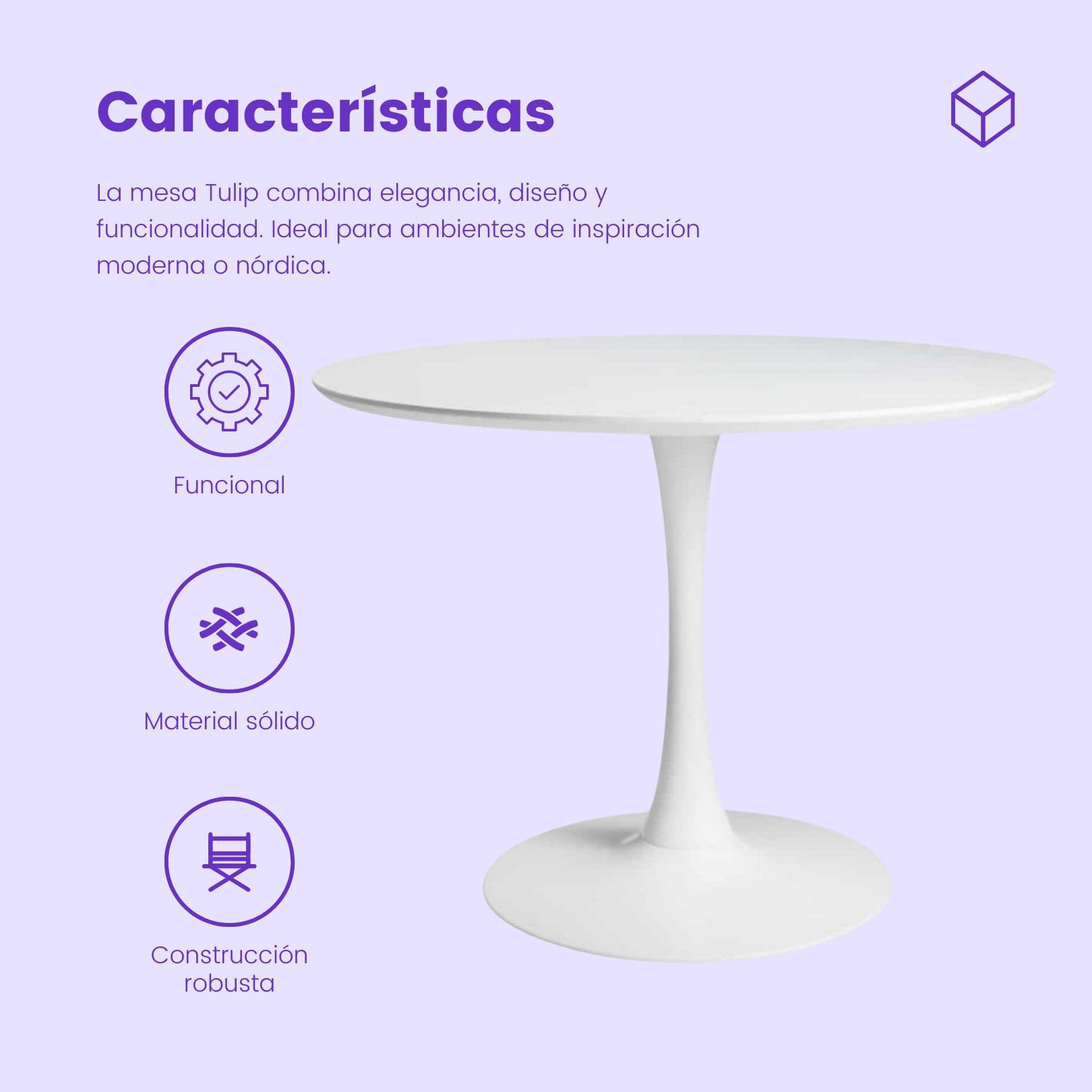 Mesa de Comedor o Cocina Zurich Redonda (Blanco, 100 diámetro)