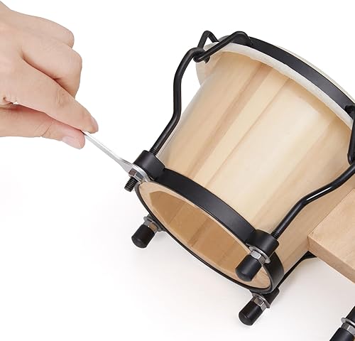 Miniatura 5 de MUSICUBE Juego de batería Bongo para niños y adultos, de 4 y 5 pulgadas, instrumento de percusión de madera sintonizable hecho a mano con llave de