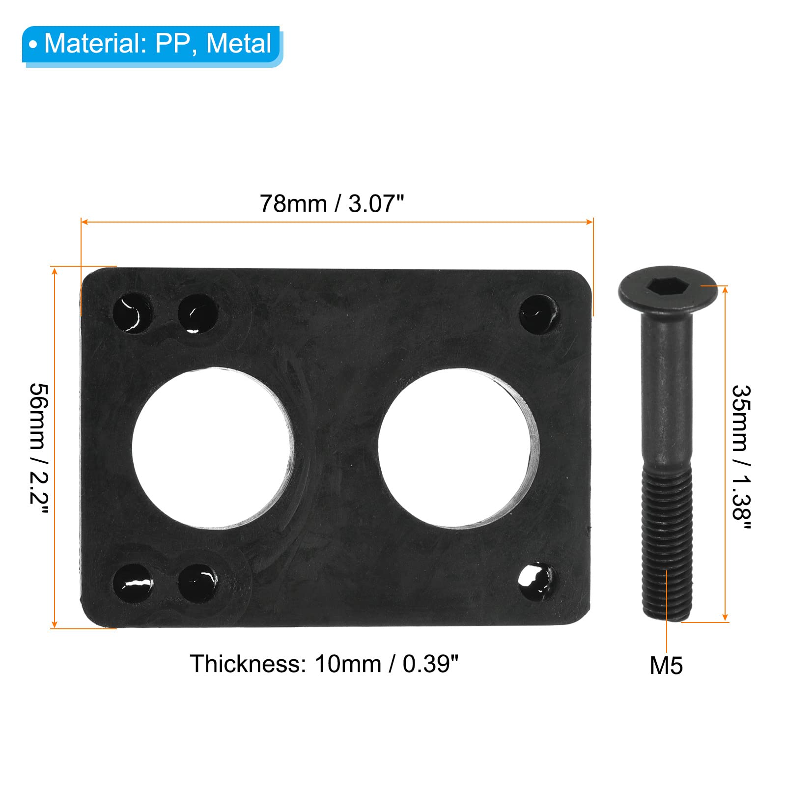 PATIKIL Skateboard Riser Pads Screws Set, 2 Pack 10mm Longboard Shock Rise Pad with Mounting Screws Nuts Hardware Repair Kit for Cruiser, Black