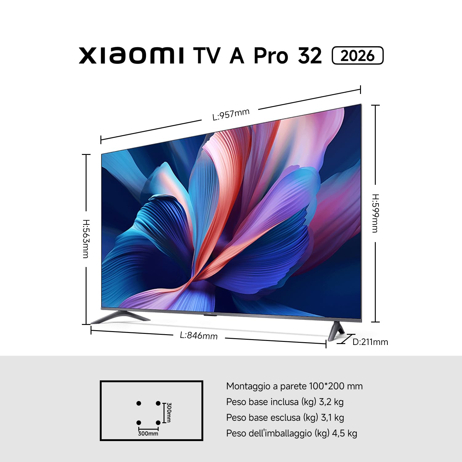 Xiaomi TV A Pro 32 32 cali (81 cm) QLED Smart TV Google TV Triple Tuner Dolby Audio DTS