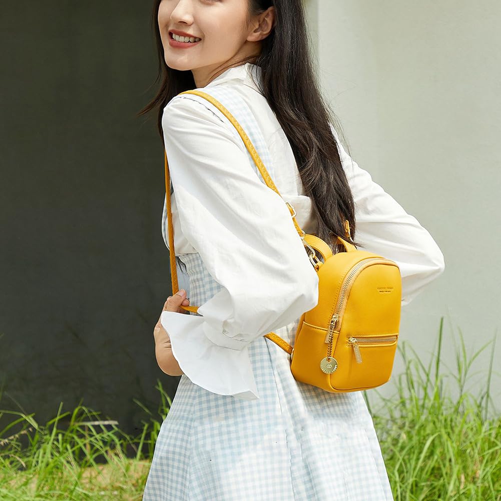 Q QICHUANG Women's Cute Mini Backpack PU Leather Crossbody Bag Fashion Small Purse with One Shoulder Strap Gift for Women (yellow)