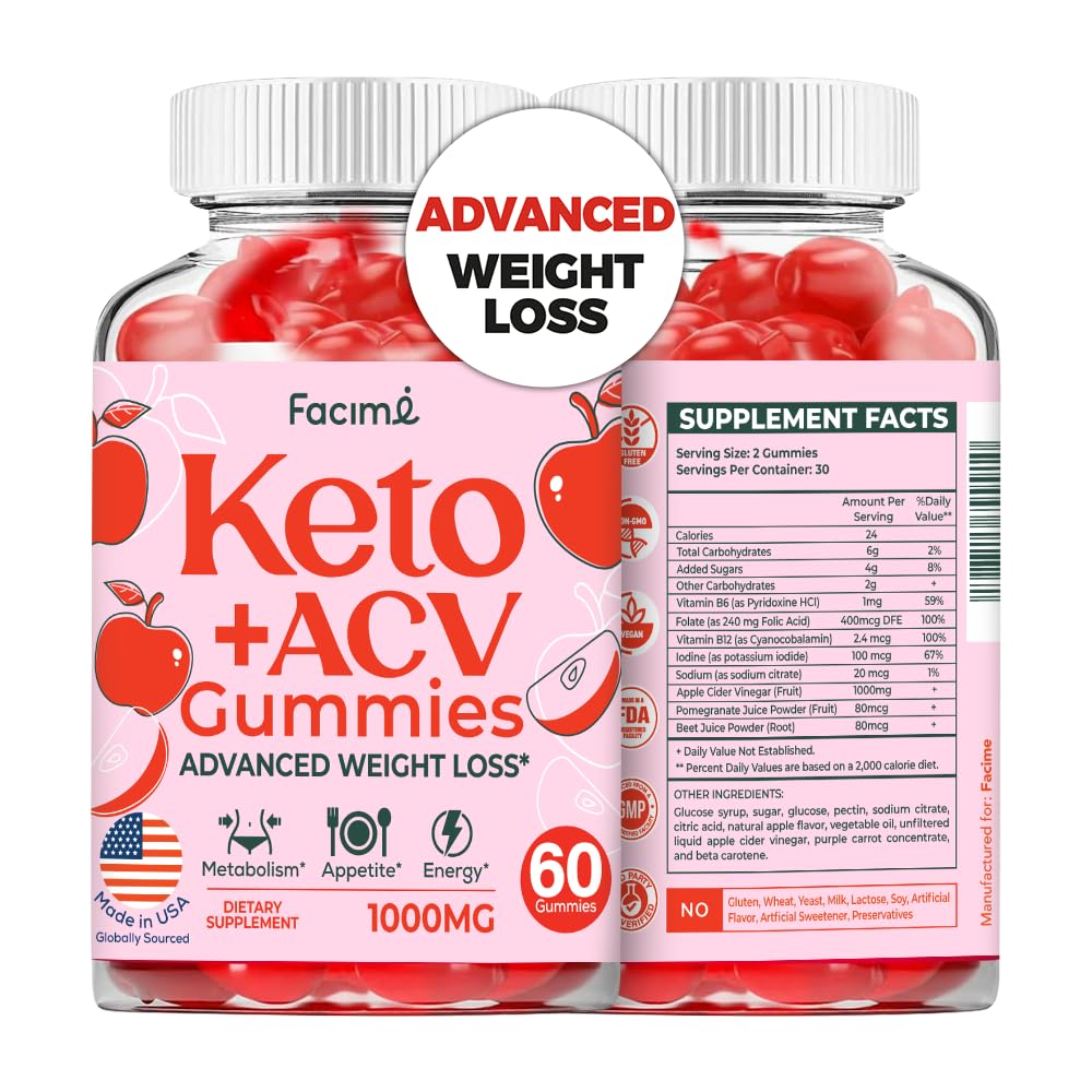 Premium Keto Acv Gummies - Apple Cider Vinegar Gummies - 1000MG with Superfoods, Vegan Non GMO, Made in USA, 60 Gummies 1 Month Supply
