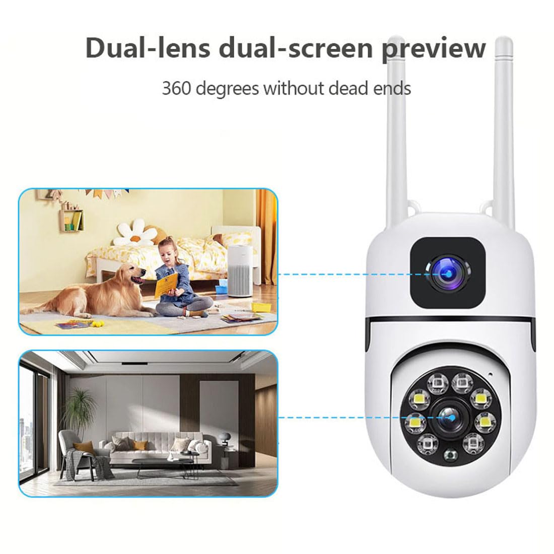 CaméRa De SéCurité à Double Objectif 4k Panoramique Et Inclinable à 360° (2.4G)