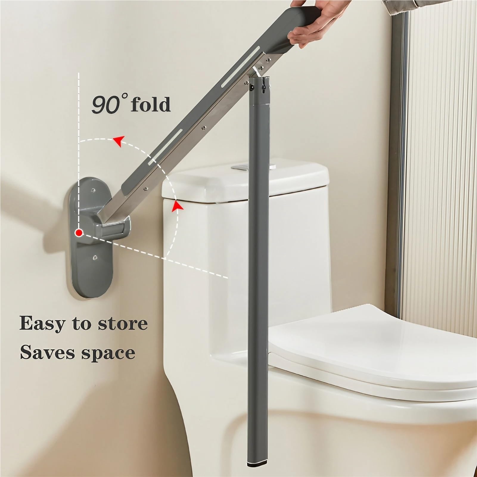 Agarraderas Baño para Mayores y Minusválidos - Barras De Agarre WC/Inodoro Plegables con Tira Luminosa - Safety Frame De Montaje Lateral para Pared, Ducha Y Toilet - Reposabrazos Abatibles