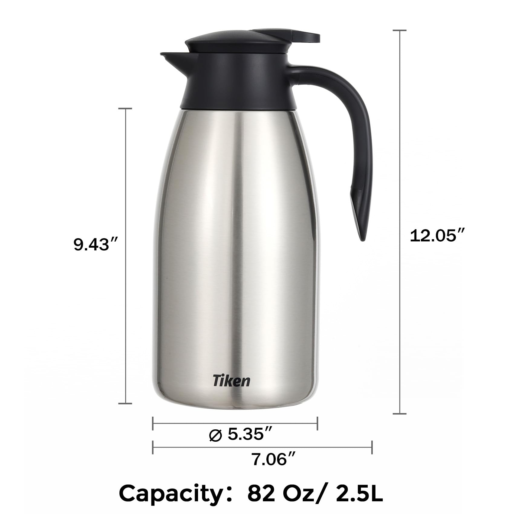Tiken 2.5L Thermal Coffee Carafe Jug, Stainless Steel Insulated Vacuum Coffee Pot Flask for Tea Hot and Cold Drinks - Image 2