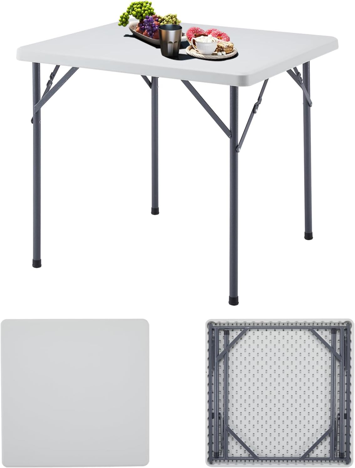 BOOSDEN 32 Inch Square Folding Table, Lightweight Folding Card Table, Indoor Outdoor Portable Utility Foldable Tables, Collapsible Legs Plastic Table for Puzzles Game Crafting Camping Picnic Party 80 X 80cm Square