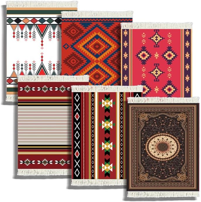 6 posavasos de mesa, soportes para bebidas, diseño oriental, tela de diseño oriental, elegante, alfombras de cocina y bar, para oficina en casa