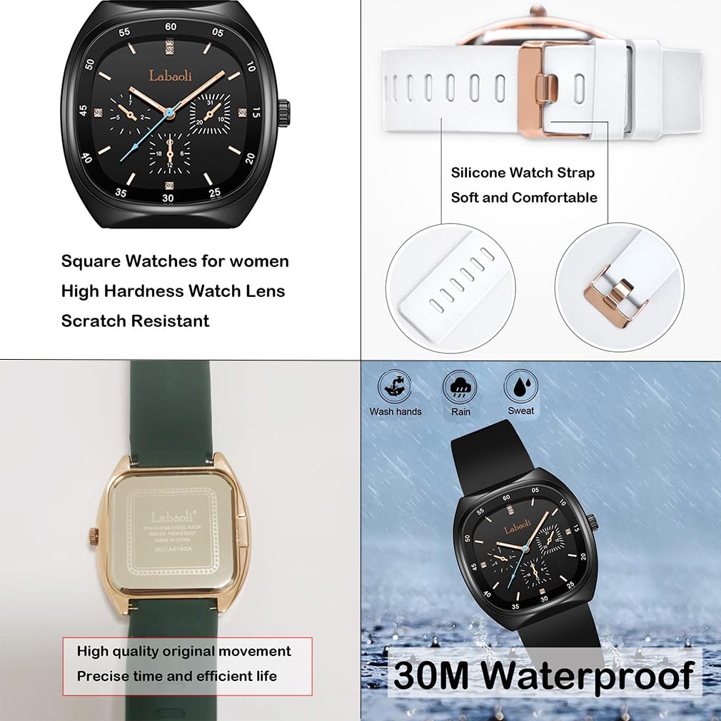 Relojes cuadrados para mujeres jóvenes, correa de silicona deportiva, impermeable, a la moda, casual, simple, analógico, cara grande, para adolescentes, niñas, regalo, reloj de pulsera negro