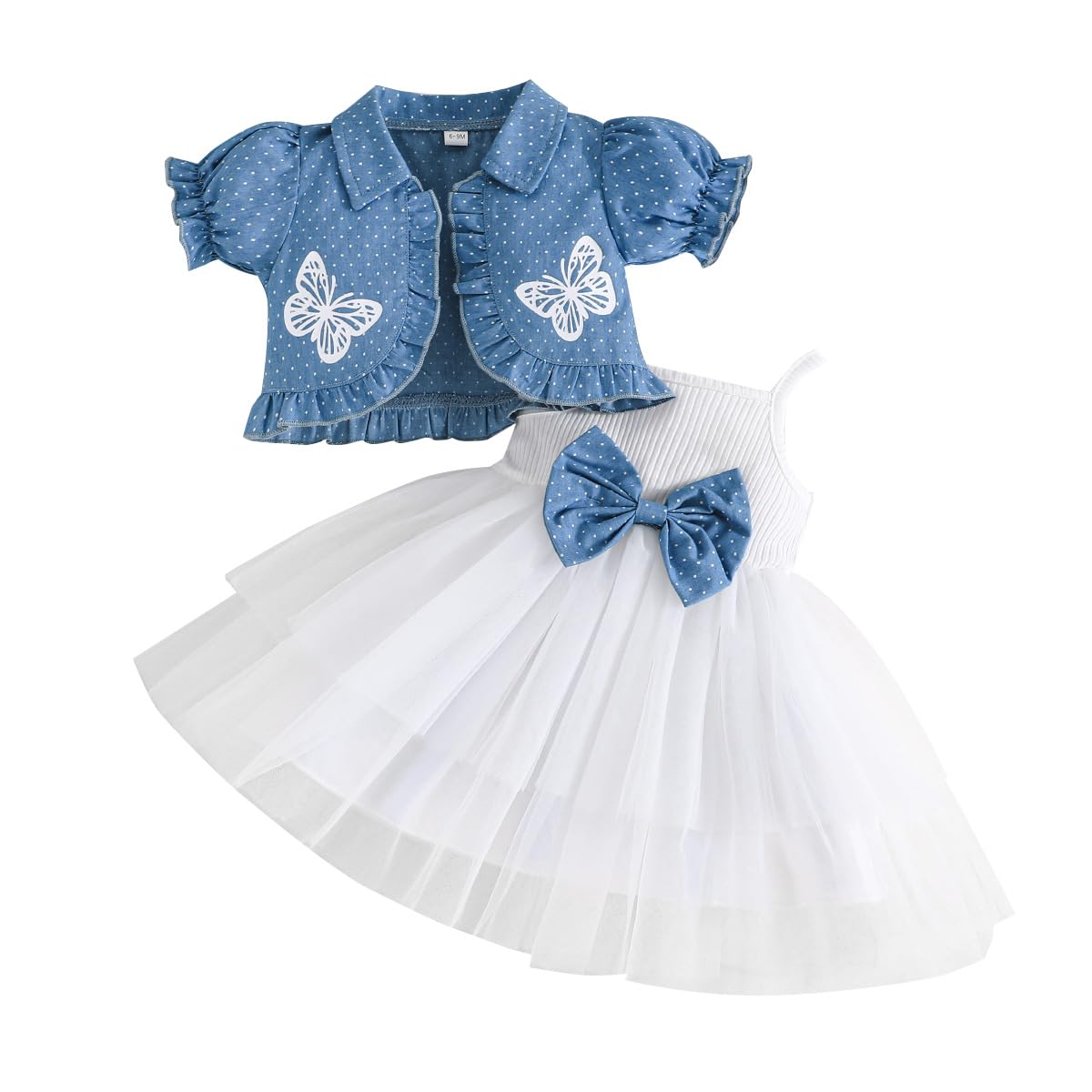 Yanmucy Bambino Bambina Vestito con Cardigan Set 2PCS Bambine Senza Maniche Tulle Tutu Vestito a Maniche Corte Polka DOT Ruffle Coat Top Outfits Abitini per Bambina