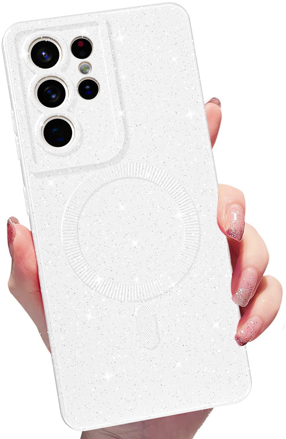 MINSCOSE for Samsung Galaxy S21 Ultra Magnetic Neon Phone Case[Compatible with Magsafe],Cute Bling Glitter Thin Slim Shockproof Sparkly Cover for Women Girl for Samsung Galaxy S21 Ultra -White