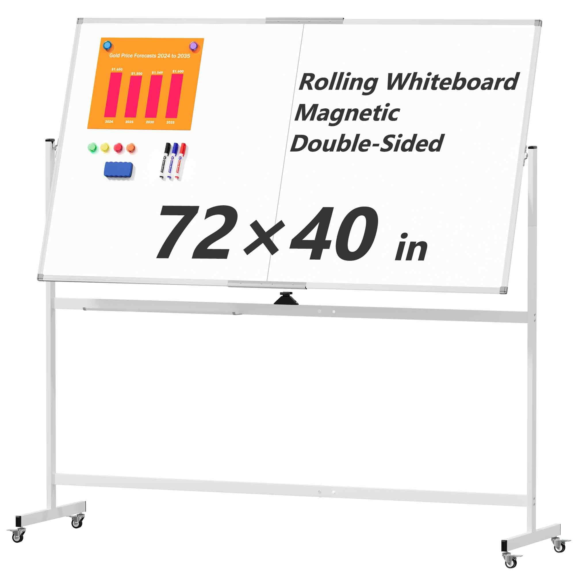 Neatsure Large Rolling Whiteboard on Wheels, 72" x 40" Double-Sided Mobile White Board with Stand, Portable Standing Magnetic Dry Erase Board Easel for Home Office Classroom School, Silver
