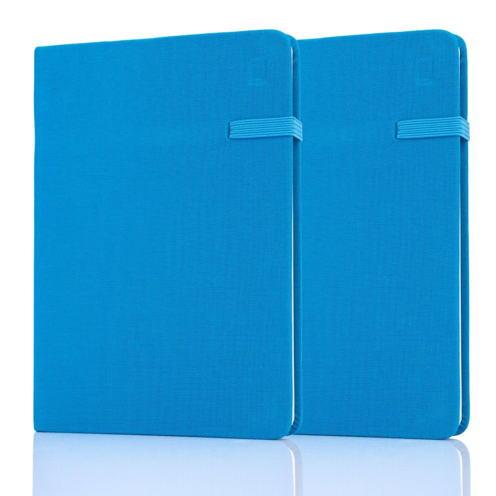 Railex Modena Linen Journal A5 Notebook - PACK OF 2 - BLUE LAGOON Dotted Notebook, To Do List Diary with Pocket, Gratitude Journal, Pocket Note Book, Journals for Women & Men