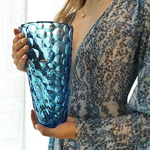 Parlamain Modern Blue Glass Vase, 10'' Tall Bubble-Patterned Decorative Flower Vase for Home Decor, Mantel Display, Dining Table Centerpiece, Living Room, or Office Decoration - Image 2