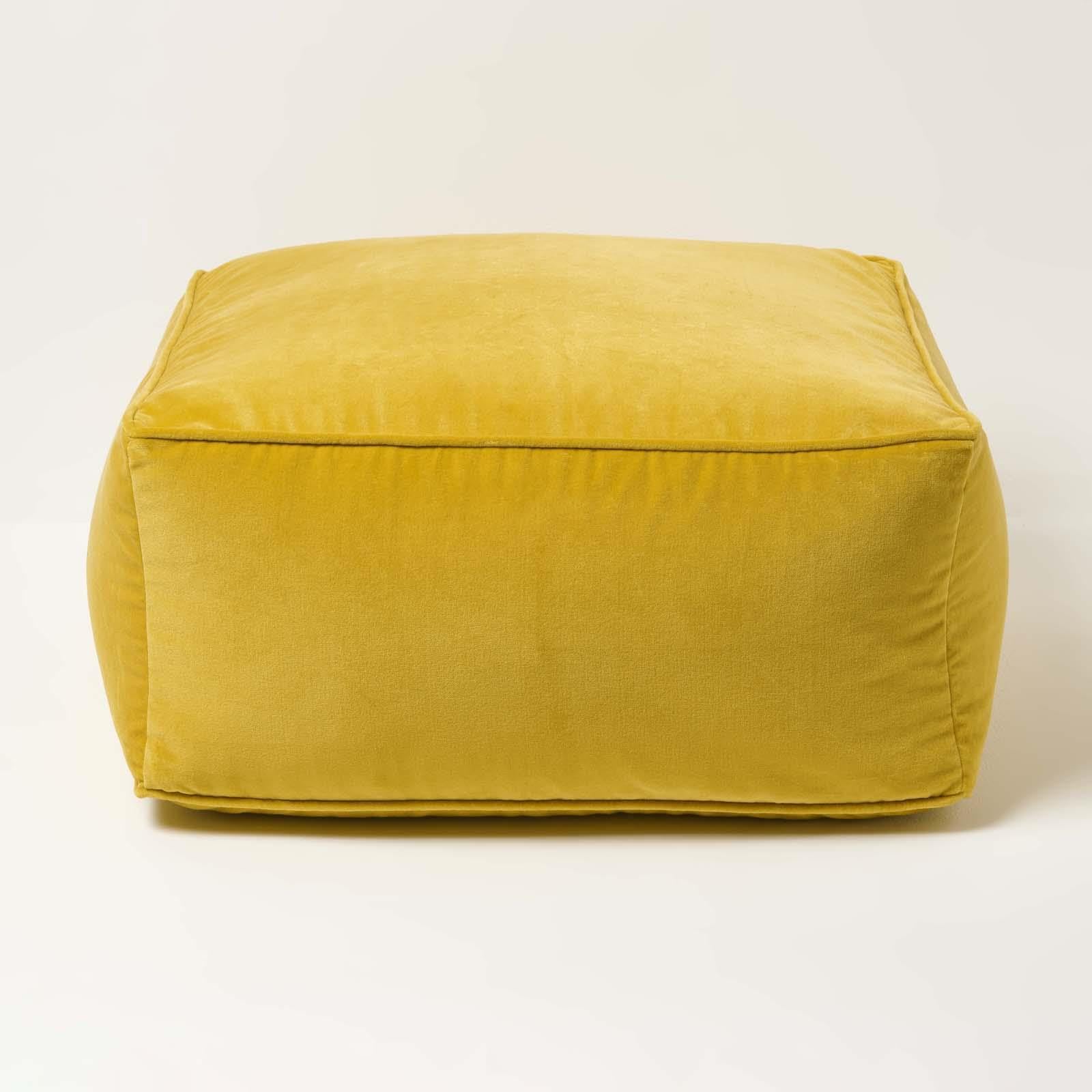 Pouf en velours haut de gamme Homescapes jaune moutarde 60cm