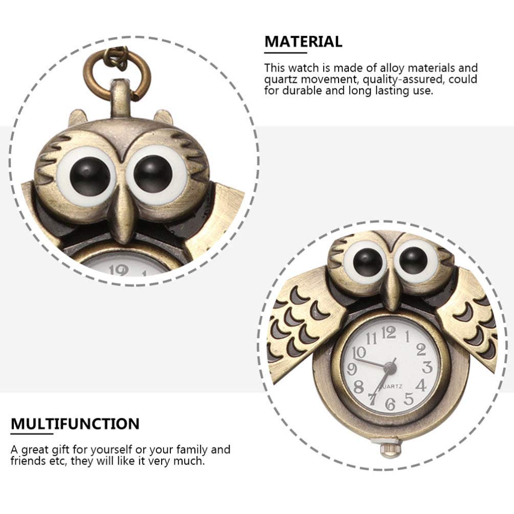 ibasenice 2 Unids Búho Reloj de Bolsillo Vintage Retro Bronce Steampunk Locket Reloj de Bolsillo Colgante Cadena Larga Animal Pájaro Collar de Cuarzo Regalo para Niñas Niños os