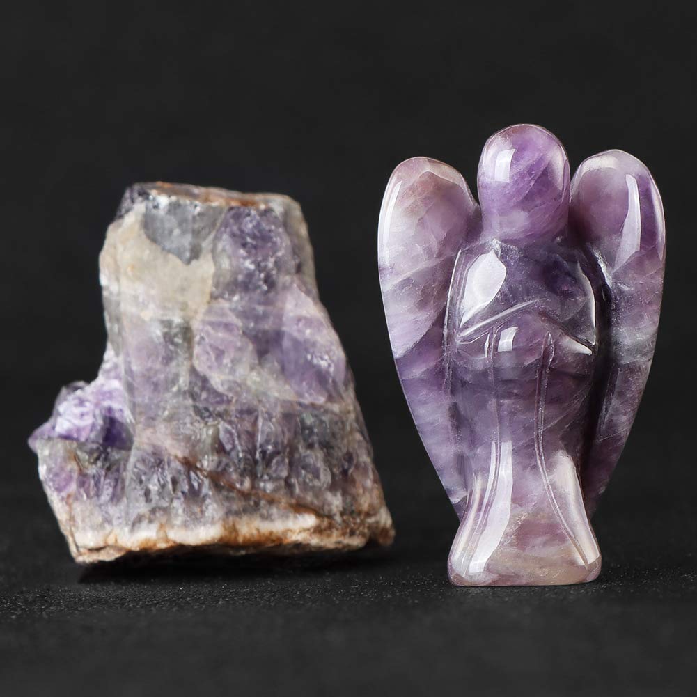 Artistone 2inch Amethyst Angel, Angel Healing Crystal Hand-Carved Gemstone Crystal Figurine Statue Guardian Pocket Angel with Gift Box